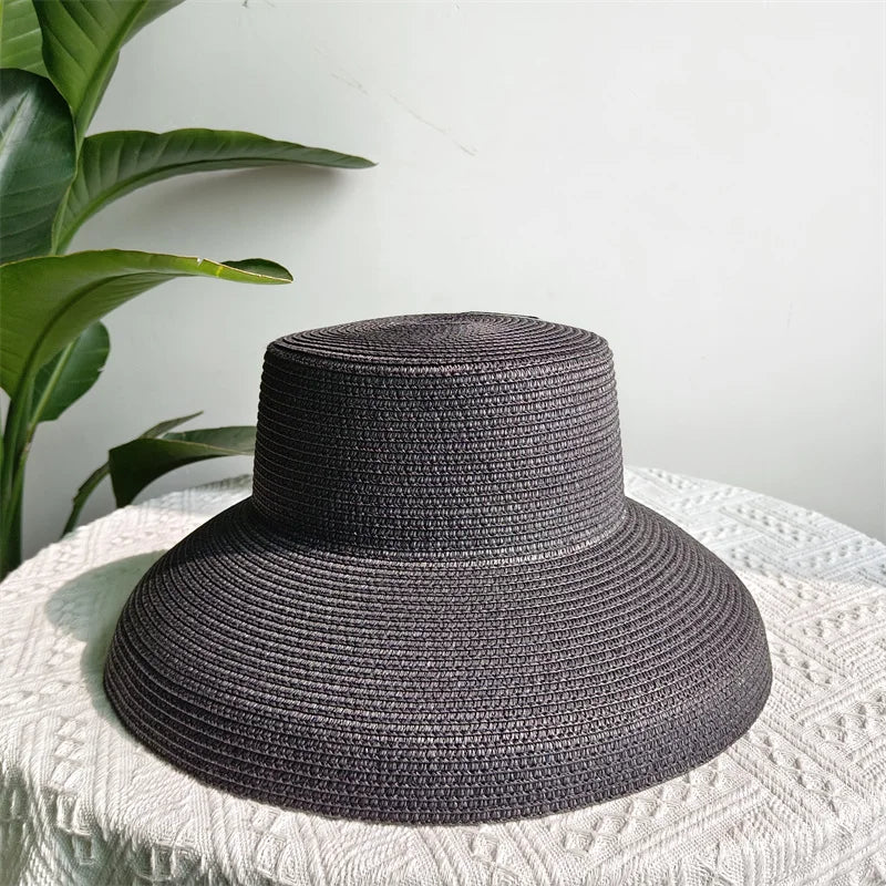 Straw Hepburn Sun Hat Wide Brim Foldable — Natural | KIMLUD