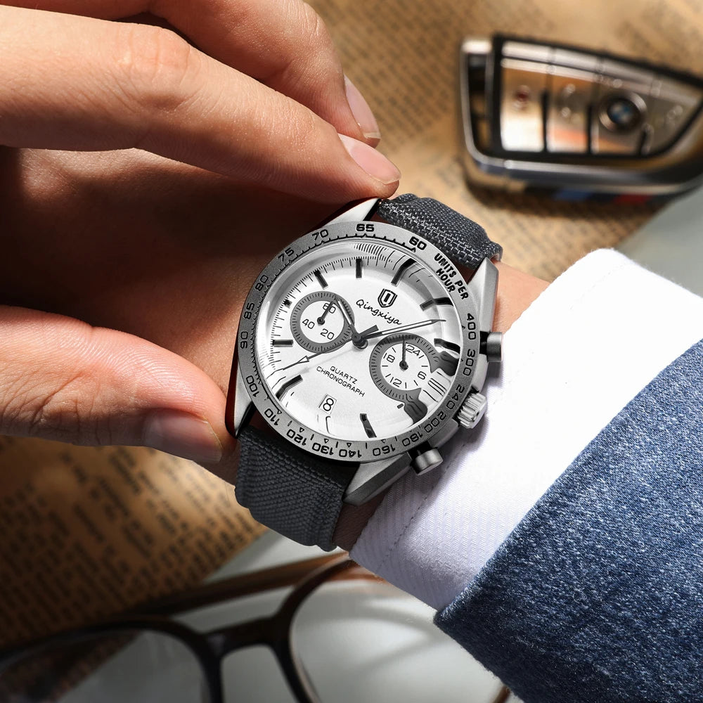 Fashion Chronograph Quartz Watch for Men Sports Leather Strap Waterproof Luminous Calendar Luxury Mens Watches Relogio Masculino