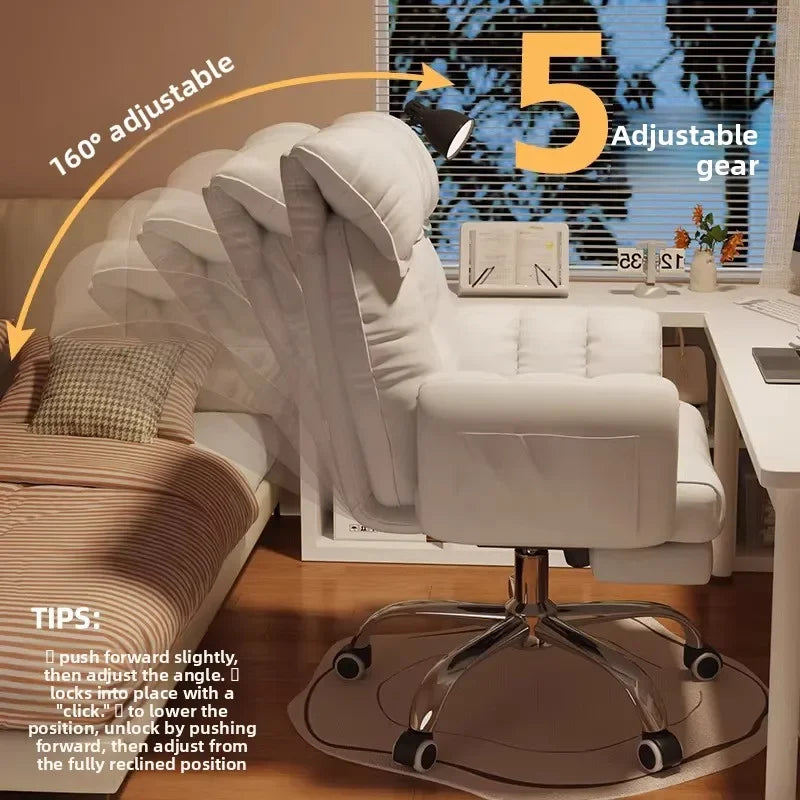 Ergonomic Desk Chair With Recliner And Lounge — Cream Ivory | KIMLUD