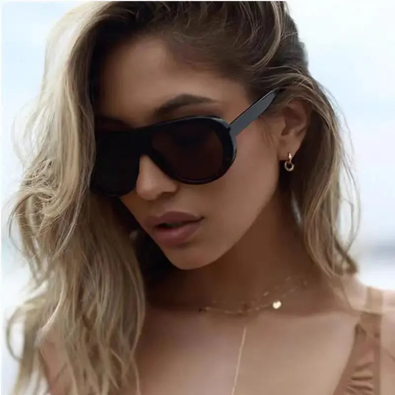 Oversized Pilot Sunglasses Big Frame Windproof UV400 — Black | KIMLUD
