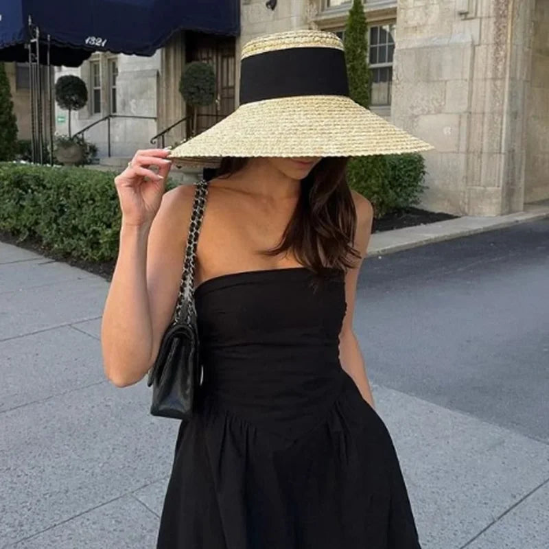 Elegant Straw Sun Hat With Ribbon — Natural | KIMLUD