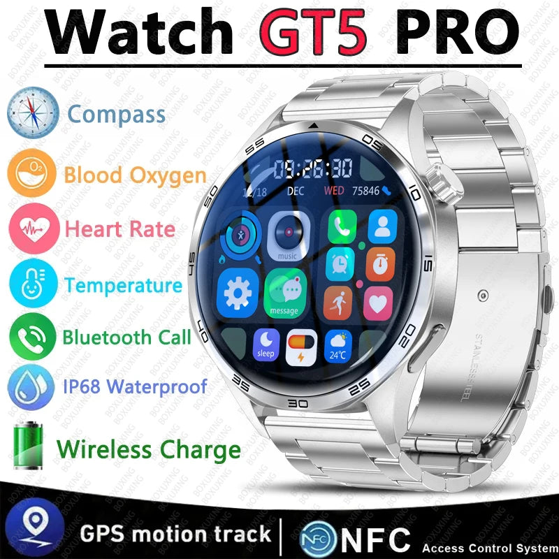 For Huawei GT5 PRO Smart Watch Men Watch 5 Pro AMOLED HD Screen Bluetooth Call GPS Trajectory NFC Heart Rate Compass SmartWatch