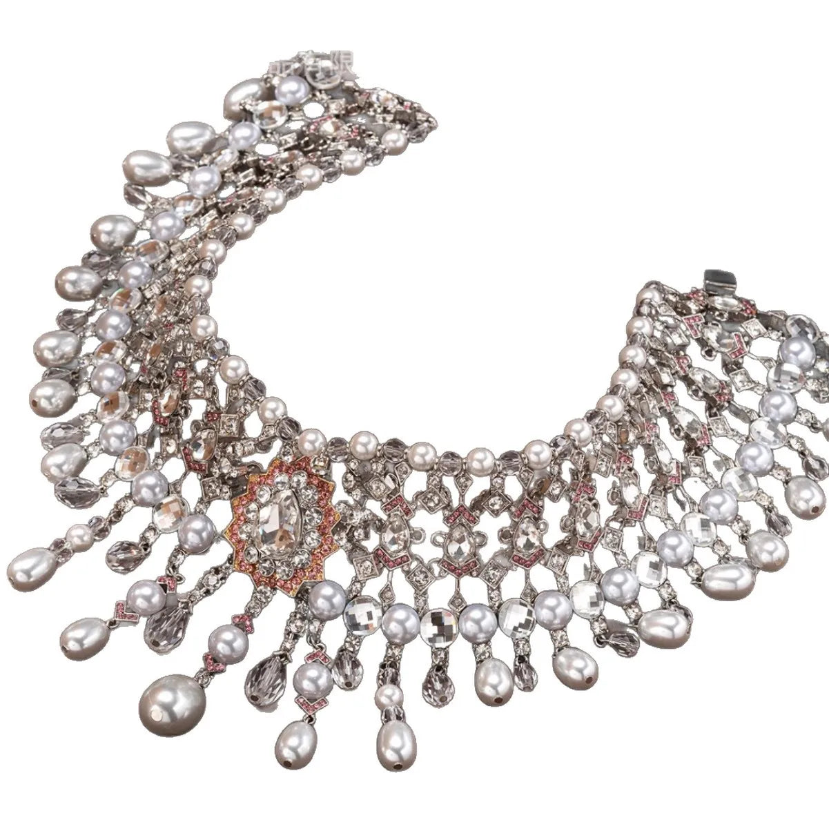 KEQIU Heavy industry imitation pearl tassel necklace, retro court Baroque style bridal dress, luxurious short necklace