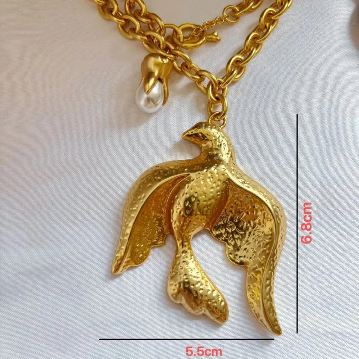 Bird Pendant Pearl Necklaces Copper — White | KIMLUD
