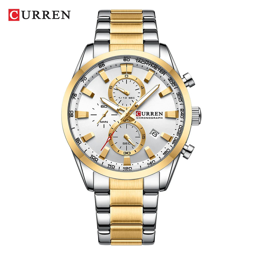 CURREN Quartz Chrono Sport Watch Brands for Men - Stainless Steel Bracelet and Multifunctional Dial