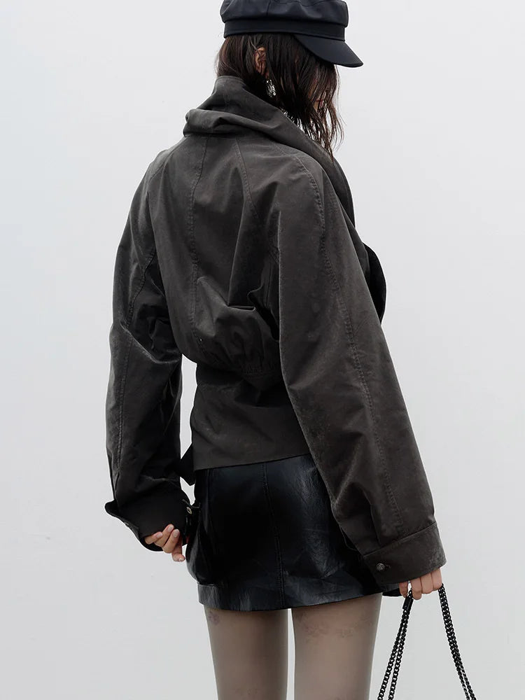 Jacket – Vintage Bandage Flocking – Polyester – Dark Gray | KIMLUD