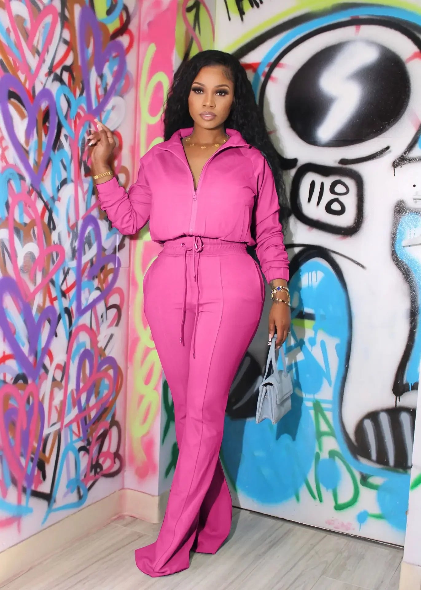 Two-Piece Tracksuit Silhouette Soft Sheen Satin Finish — Midnight Black | KIMLUD