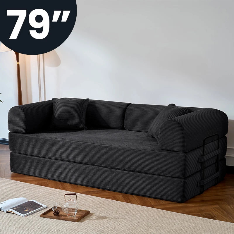 Corduroy Folding Convertible Sofa Bed — Olive | KIMLUD