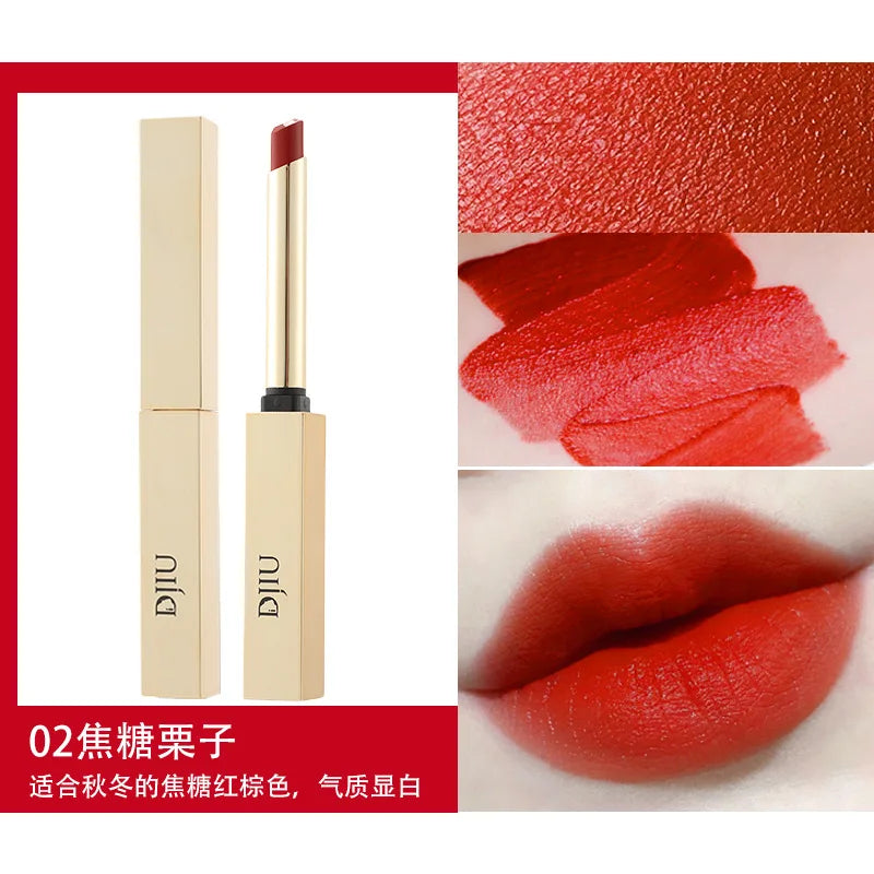 6 Colors Thin Tube Small Gold Bar Make Up Lip Stick Long Lasting Moisture Cosmetic Lipstick Lips Makeup Lipstick Cosmetics Batom
