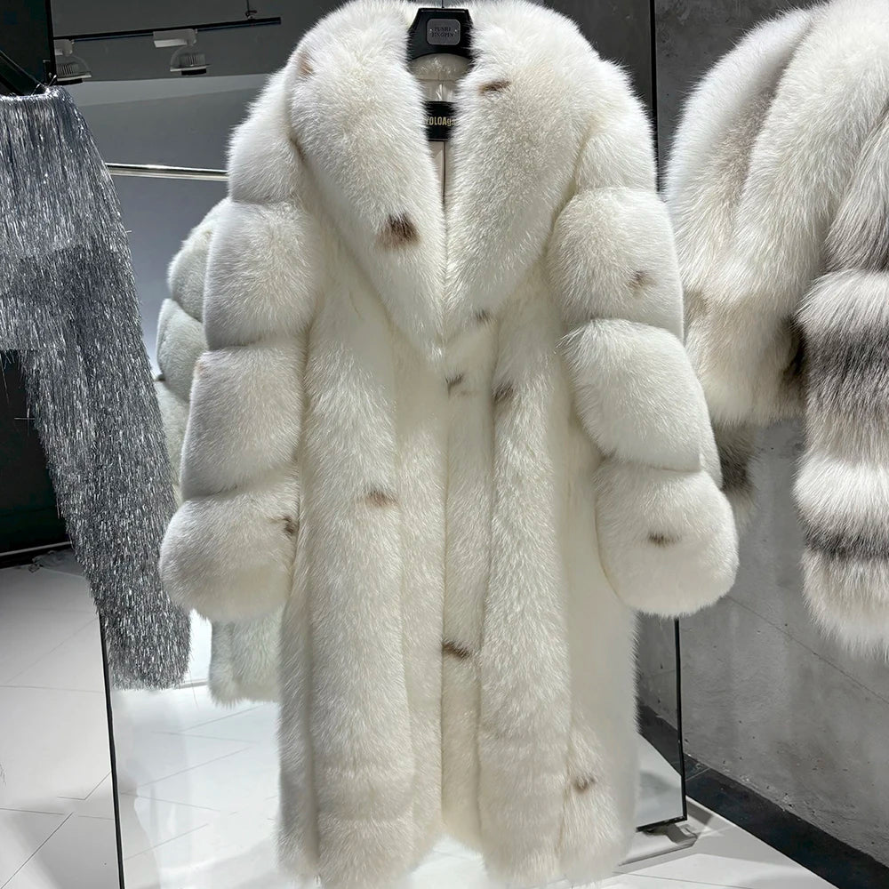 KIMLUD, YOLOAgain 2025 Winter Warm Long Luxury Real Fox Fur Jacket Coat Women 120cm length, KIMLUD Womens Clothes