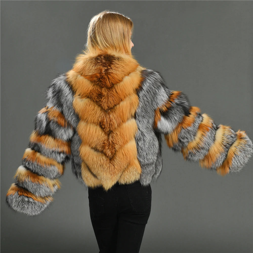 Fox Fur Coat – Vintage Design – Real Fox Fur – Red | KIMLUD