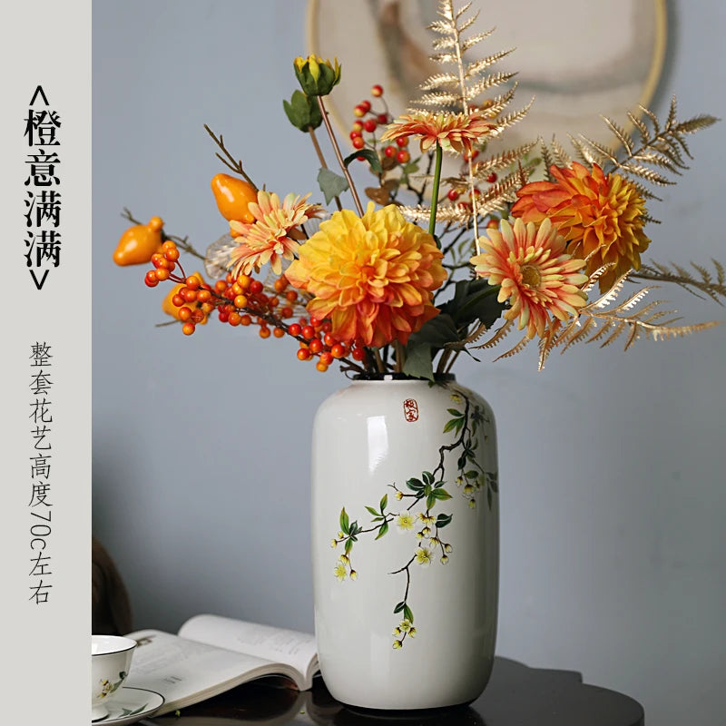 Chinese ceramic vase ornament, living room entrance floral art, home hydroponics creative simple round housewarming gift flower