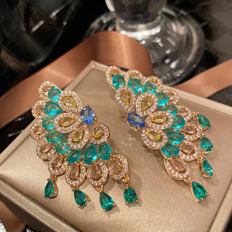 Copper Earrings Drop Zircon Crystals — Crystal | KIMLUD