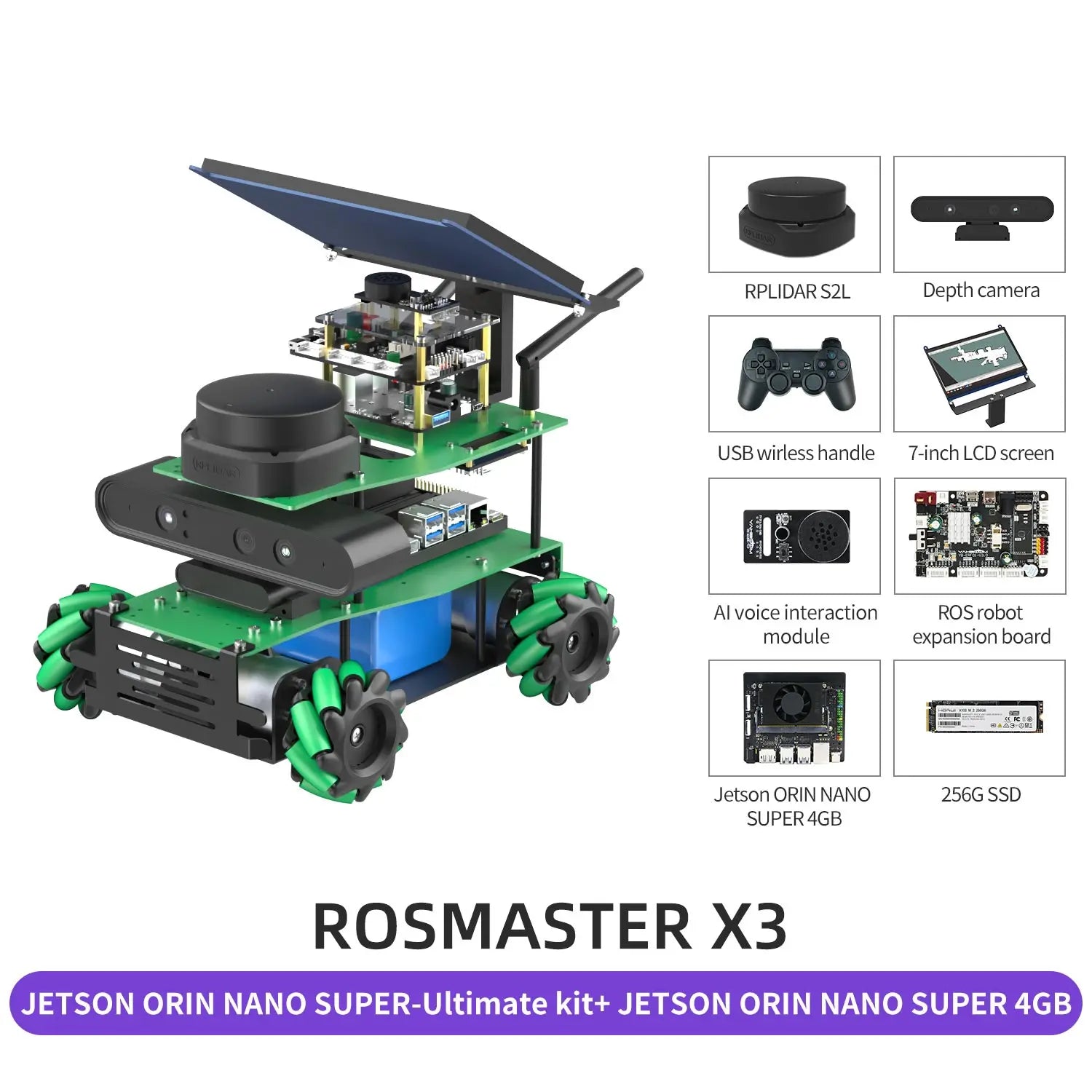 ROSMASTER X3 ROS2 Robot Aluminum Alloy Frame Autopilot Lidar Mapping for Jetson NANO Orin NX SUPER Orin NANO SUPER Raspberry Pi5