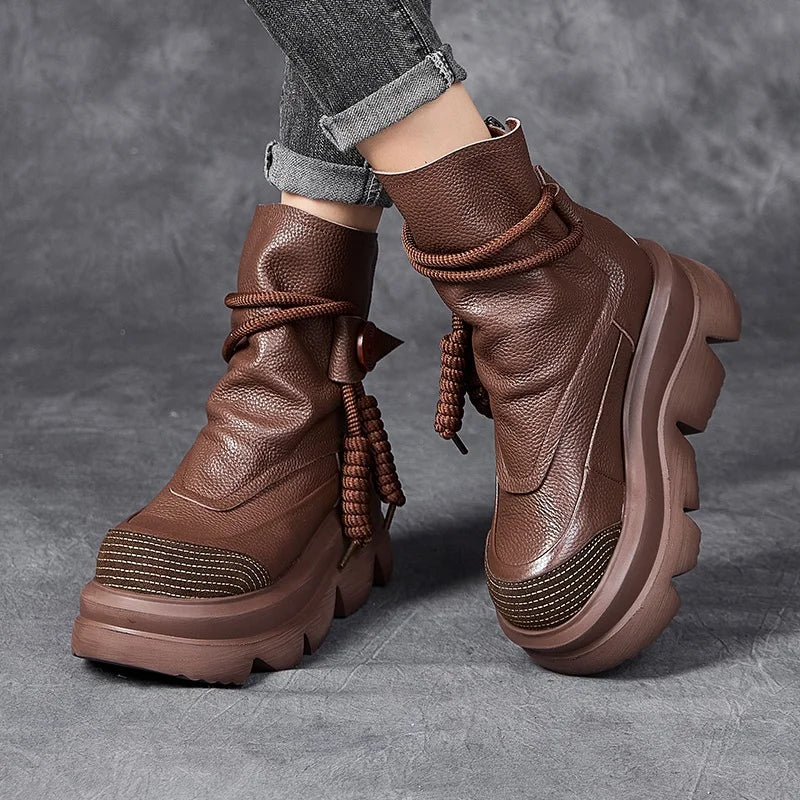 DRKANOL Fashion Thick Bottom Retro boots Women Autumn Winter Thick Plush Warm Platform Wedges Heel Back Zipper Ankle Boots Lady