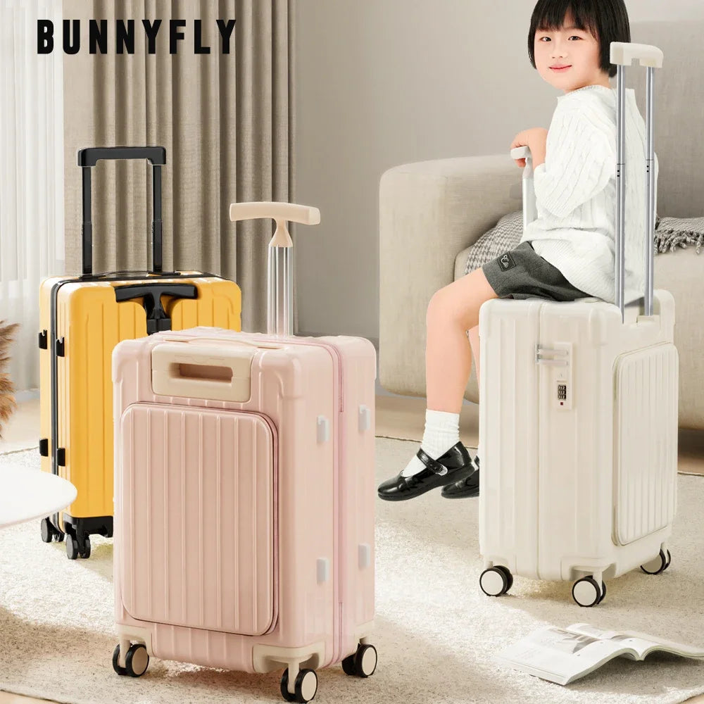 Kid Suitcase Front Opening Boarding Case Laptop Trolley Case Luggage with Spinner Wheels Carry on Luggage for Travel