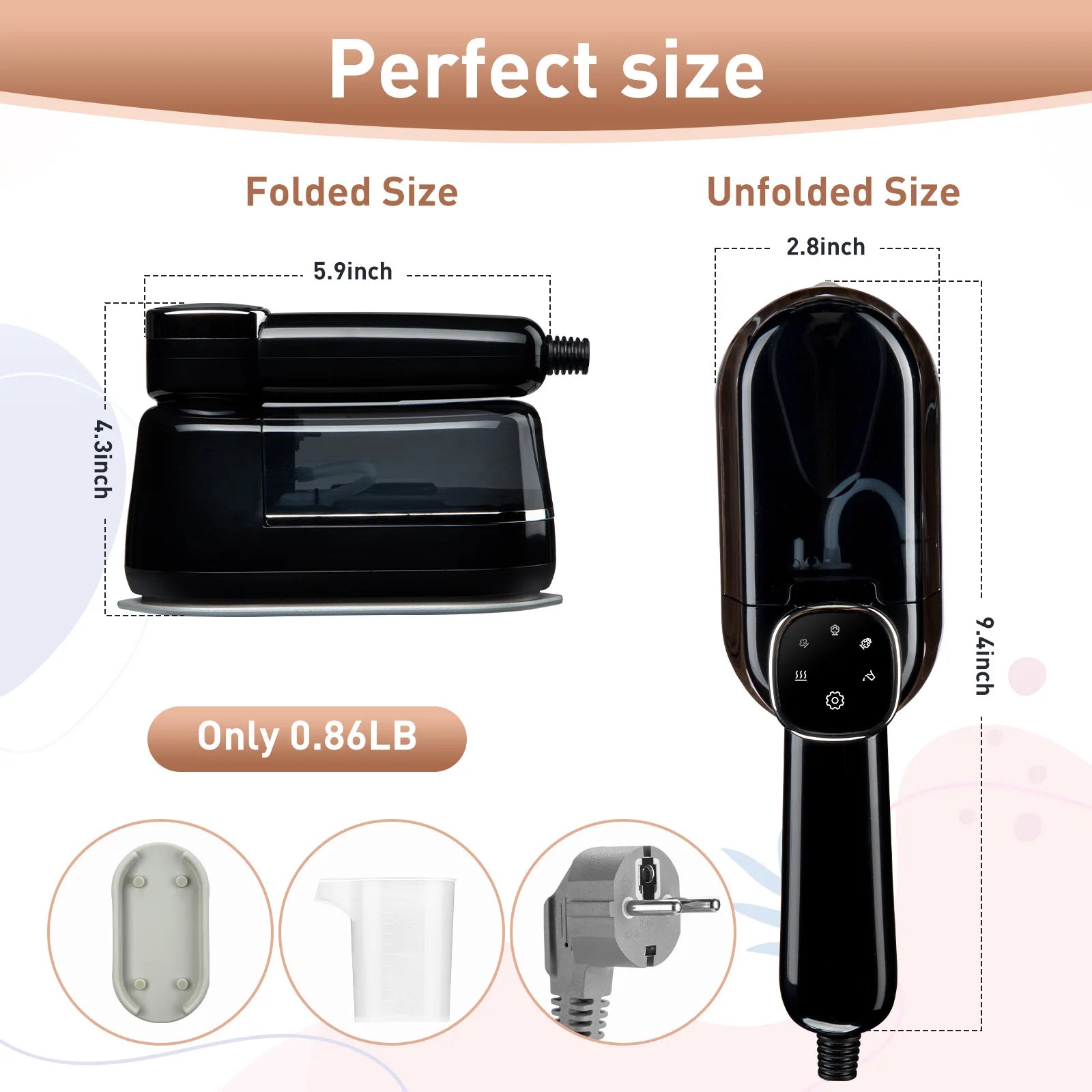 KIMLUD, New Foldable LED Digital Display Steam Iron Portable Three-speed Adjustable Steamer 1500W High-power Home Travel Iron, black / UK, KIMLUD APPAREL - Womens Clothes