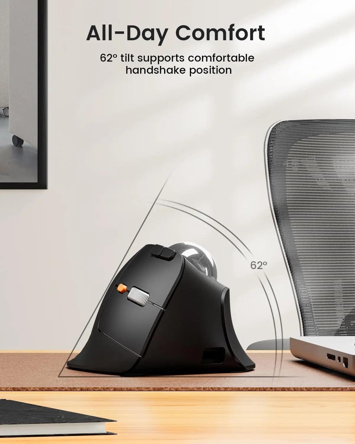 ProtoArc Vertical Wireless Trackball Mouse EM05 NL Bluetooth Ergonomic Rollerball Mouse Rechargeable Computer Laptop Thumb Mouse