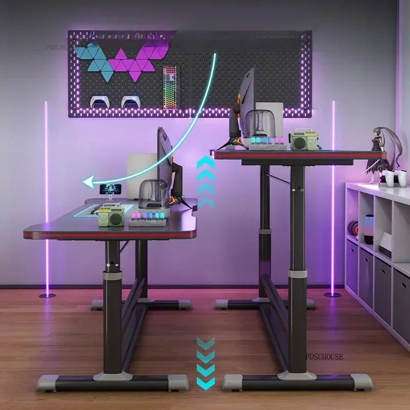 L Shape Desk Liftable Computer Table — Graphite Black | KIMLUD