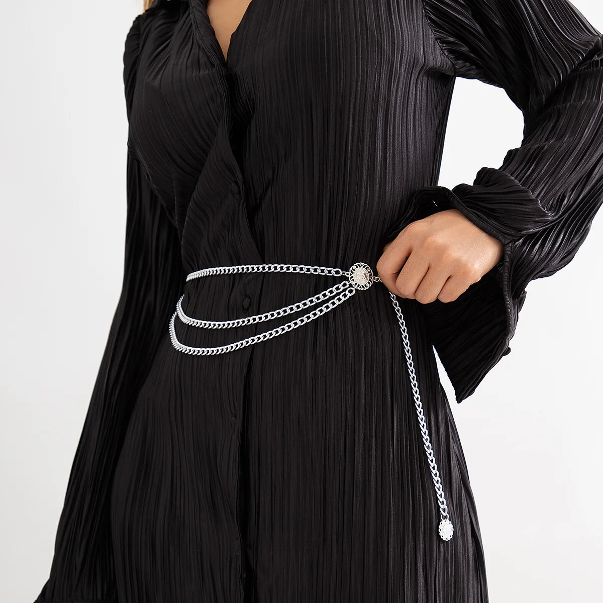 Metal Punk Hip Hop Waist Chain Multilayer With Long Tassel Coin Pendant — Silver | KIMLUD