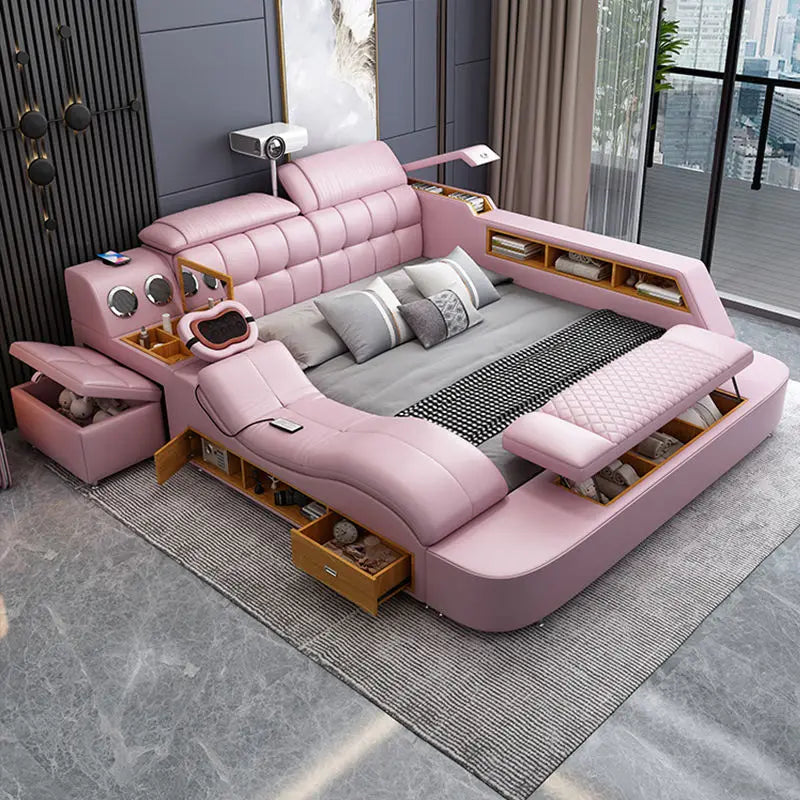 Intelligent massage tatami leather bed modern simple master bedroom storage double bed size apartment wedding bed
