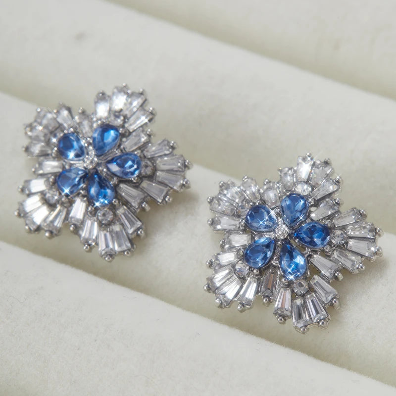 Cubic Zirconia Stud Earrings Minimal Sparkle — Blue | KIMLUD