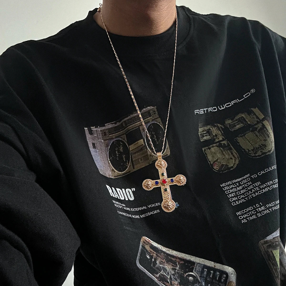 KIMLUD, Ingemark 3 Styles Creative Big Imitation Pearl Beads Chain Necklace for Men Hip Hop Jesus Cross Pendant Choker Male Jewelry Gift, KIMLUD Womens Clothes