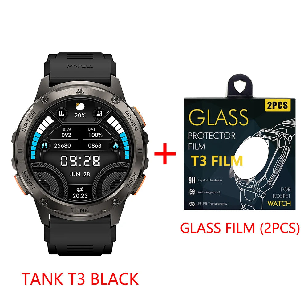2024 KOSPET TANK T3 Smart Watch For Men 500mAh Battery Smartwatch Women Digital Fitness Watches AMOLED AI Voice AOD Bluetooth