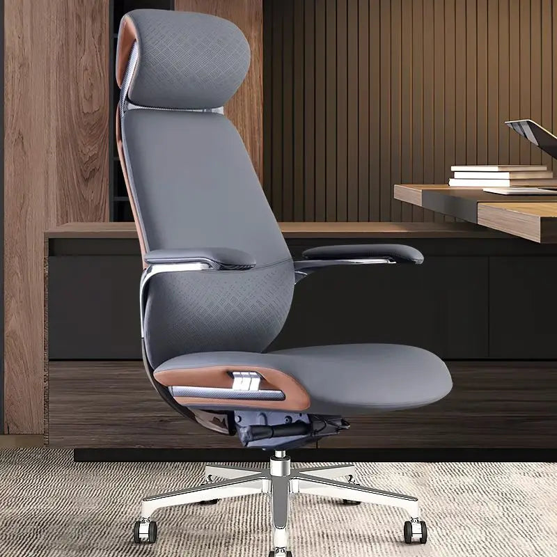Leather Aluminum-Base Executive Chair — Brown | KIMLUD