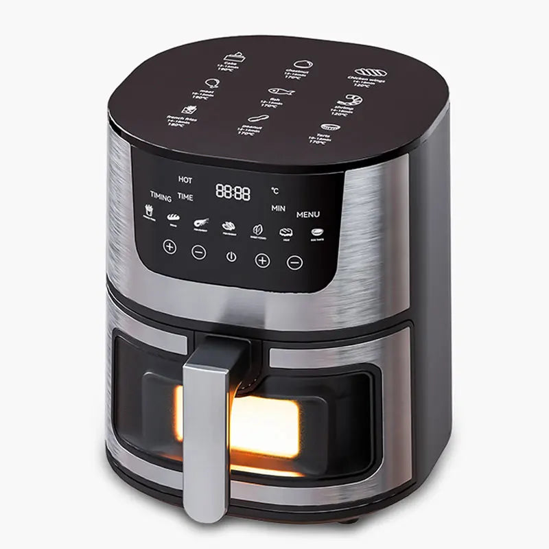 Oil-Free Air Fryer Oven 1250W LED Touch Panel With Presets Roast Bake Broil — Brushed Silver | KIMLUD
