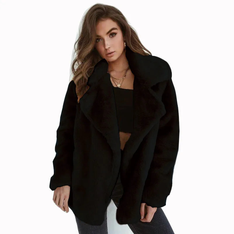 Fashionable autumn and winter WISH jacket sexy plush lapel slim jacket