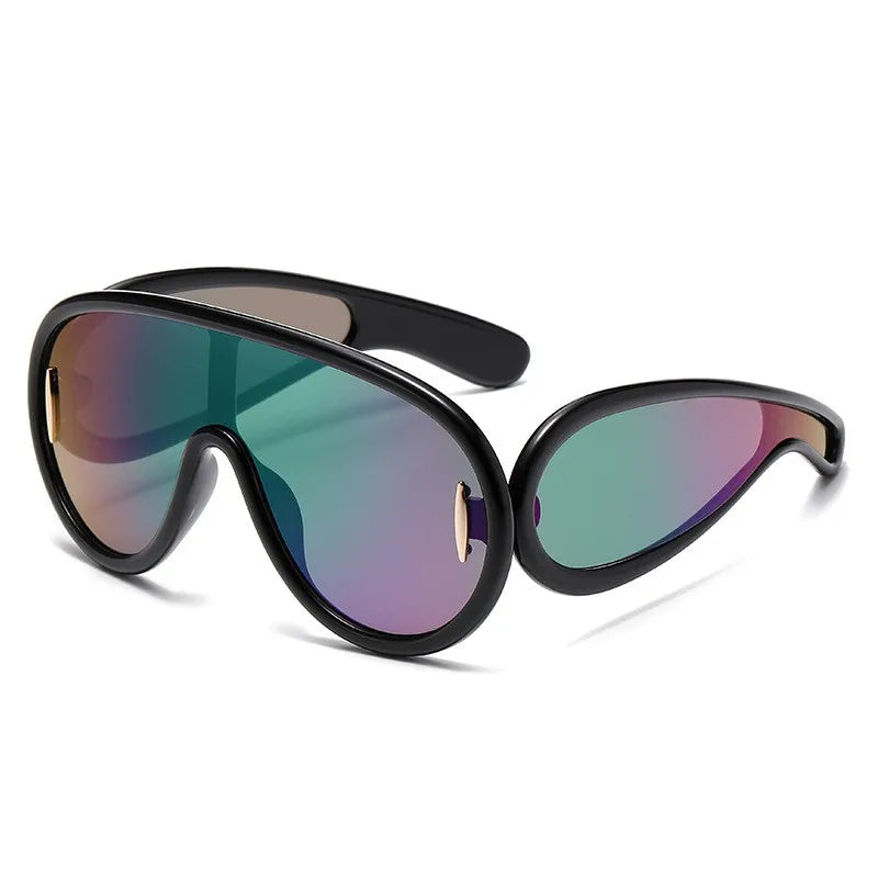 Steampunk Oversized Sunglasses UV400 — Black | KIMLUD