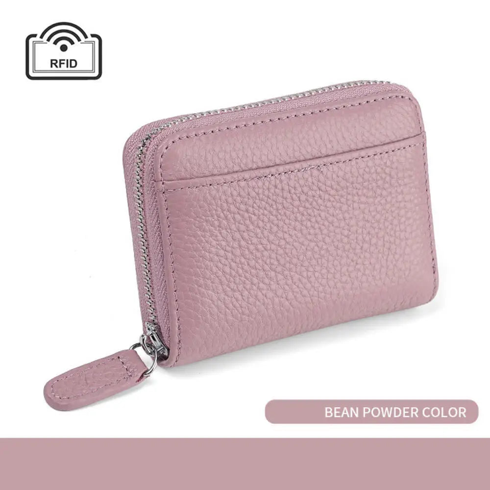 Genuine Leather Credit Card Holder Wallet RFID-Blocking — Black | KIMLUD