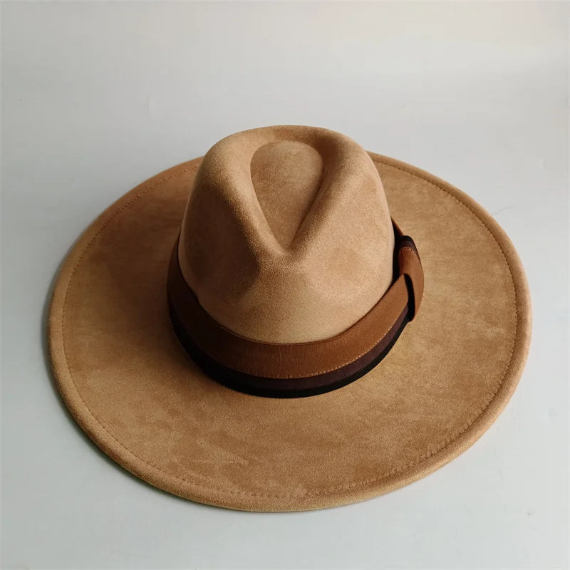 Suede Fedora Hat Wide Brim — Grayish Brown | KIMLUD