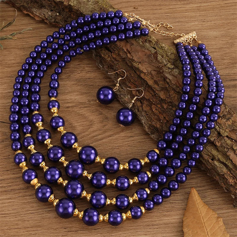 Multi-Layer Plastic Beads Jewelry Set — Blue | KIMLUD