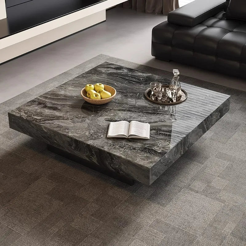 Marble-Top Side Table Minimalist Nordic With Subtle Veining — Onyx-Black | KIMLUD