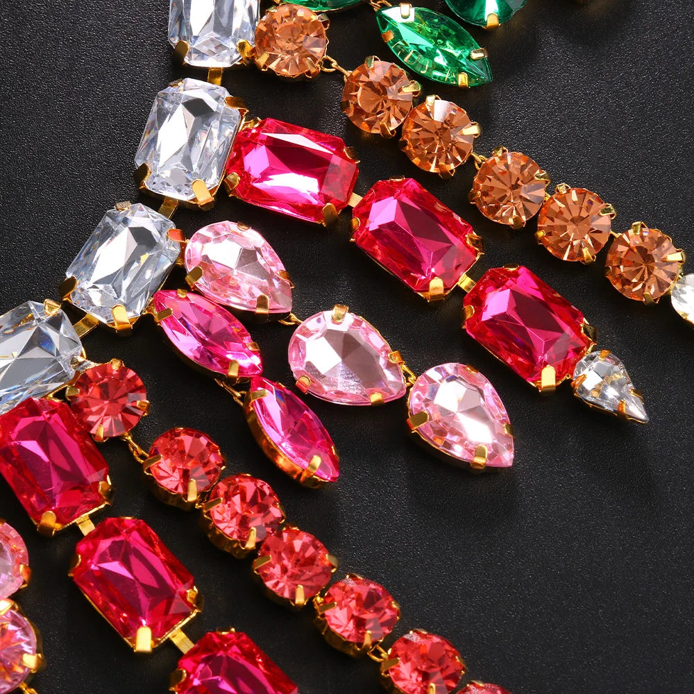 Colorful Large Crystal Necklaces Rhinestone Tassel — Multicolor | KIMLUD