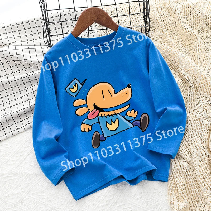 Dog Man Children's T-shirt Short Sleeve Cotton Outdoor Wear Fashion Blue Hip Hop Toddler Cute Cartoon Anime Boys Clothes Toddler