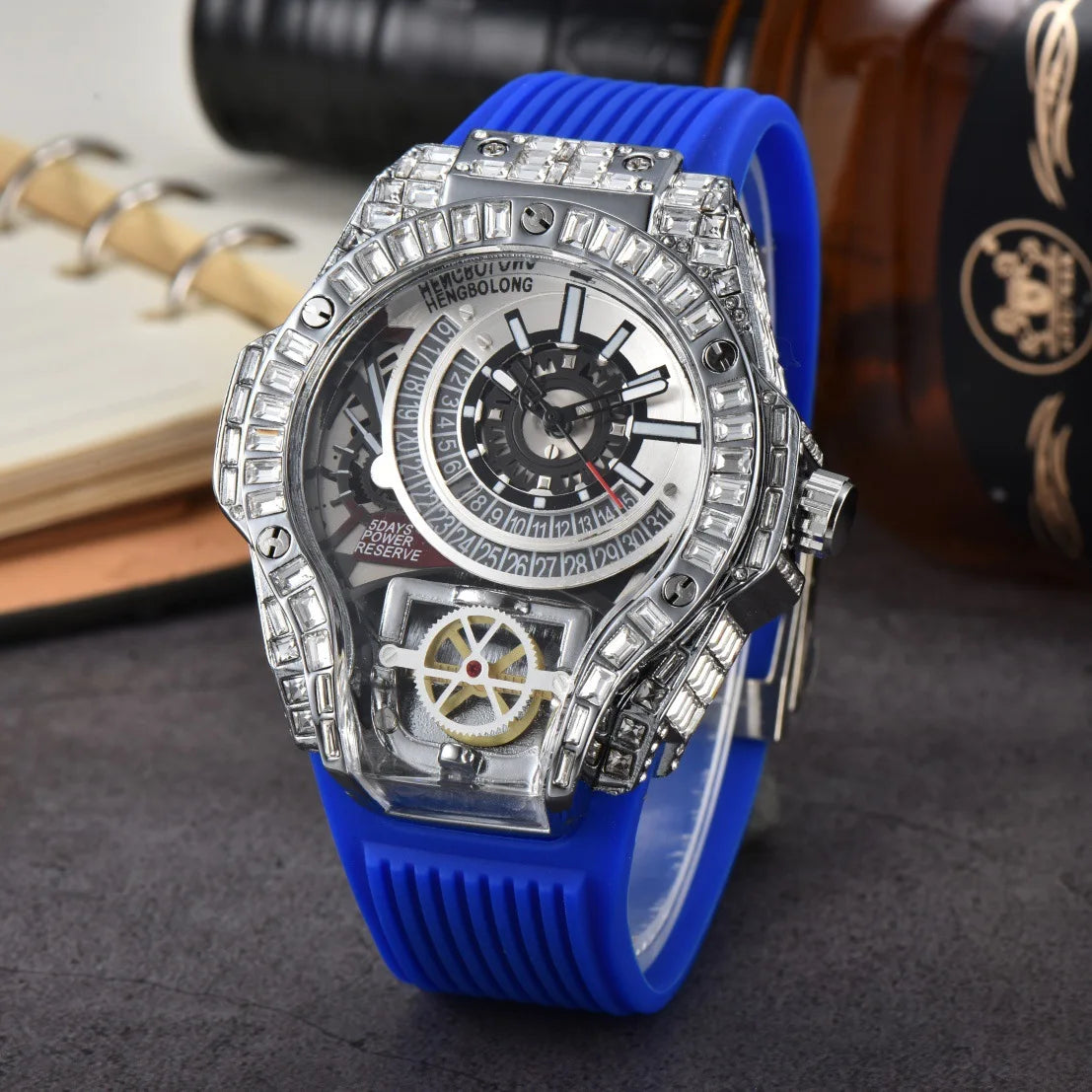 Luxury Diamond Case Mens Quartz Watches — Black | KIMLUD