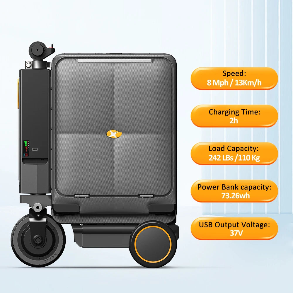Aluminum Frame Carry-On Luggage Smart Rideable Electric — Carbon Black | KIMLUD