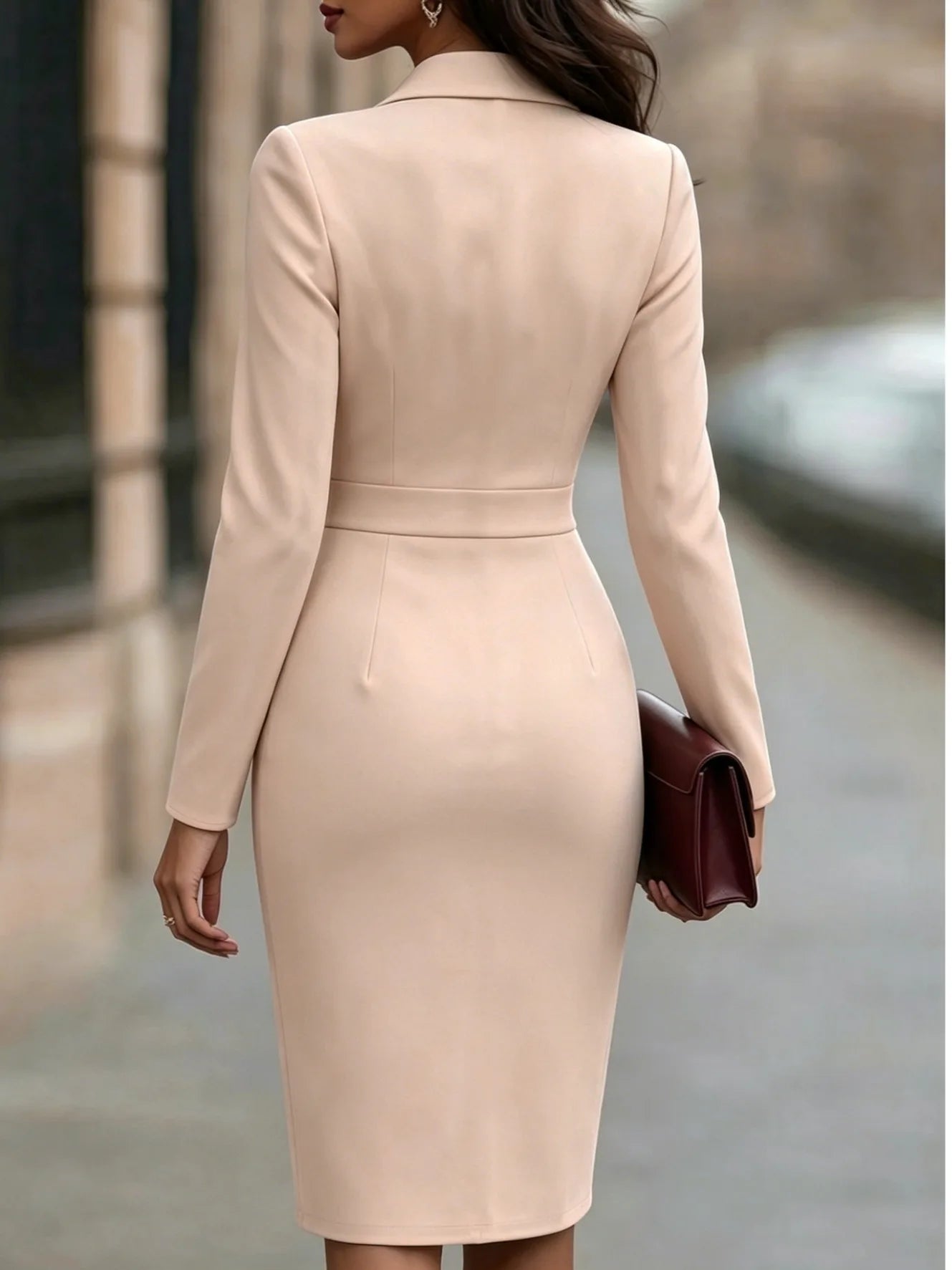 Midi Dress – Waist Cinching – Lanon – Pink | KIMLUD