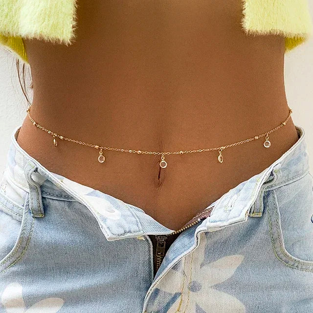Pearl Chain Waist Chain Double Layer — Silver | KIMLUD
