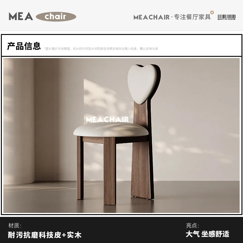 Solid Wood Dining Chair Leather Upholstered Backrest Handcrafted Nordic Minimalist — Natural | KIMLUD