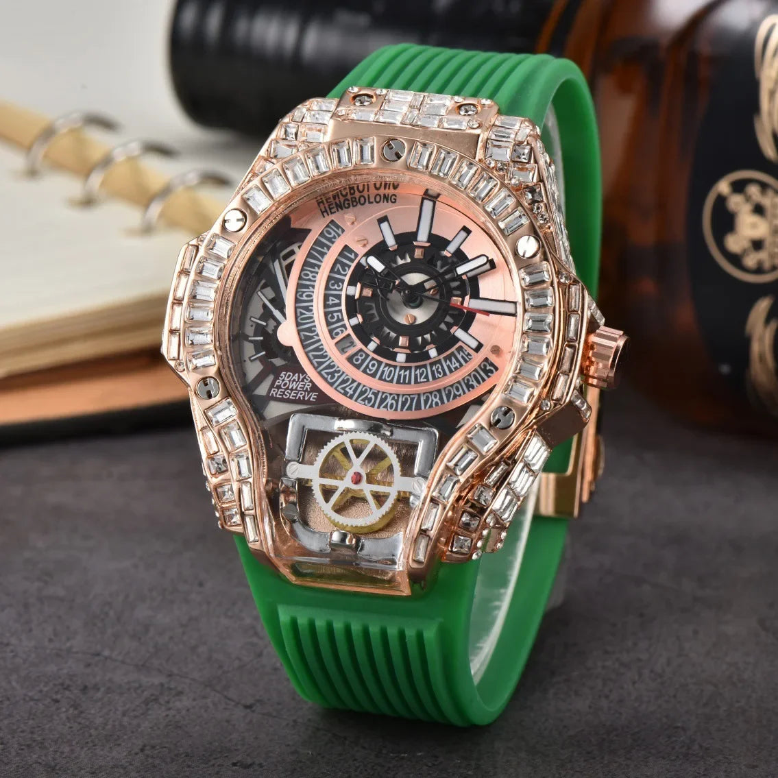 Luxury Diamond Case Mens Quartz Watches — Black | KIMLUD