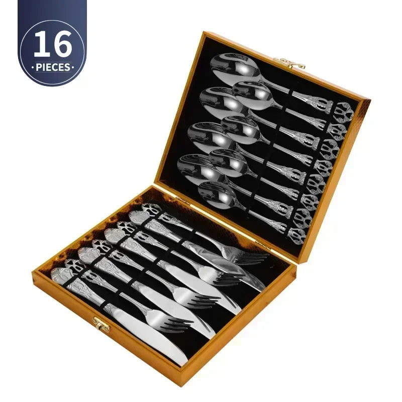 Gold-Plated Stainless Steel Cutlery Set Royal European Spoon Fork Collection — Golden | KIMLUD