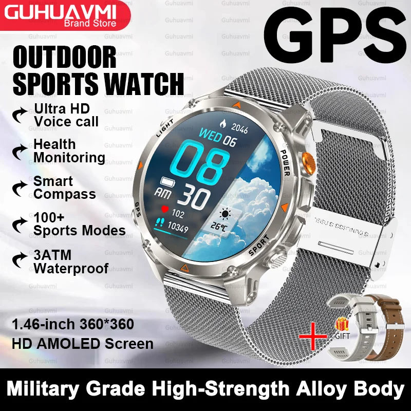 2025 New Outdoor Sport Smart Watch Men HD AMOLED Screen  Six Star GPS Positioning Heart Rate Bluetooth Call IP69/5ATM SmartWatch
