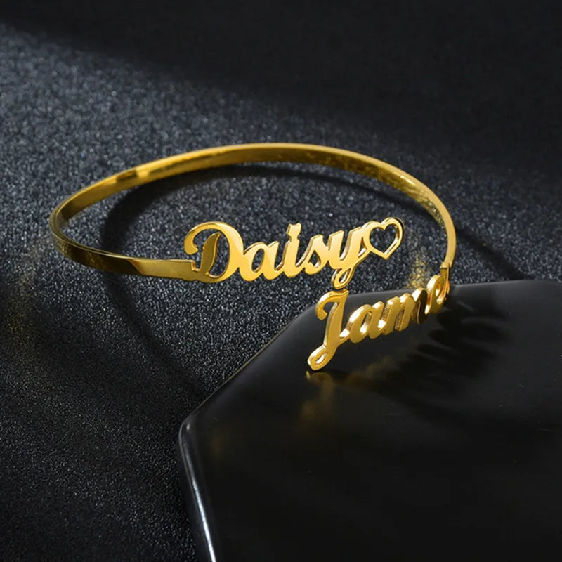 Engraved Cuff Bracelet Numeral Name — Gold | KIMLUD