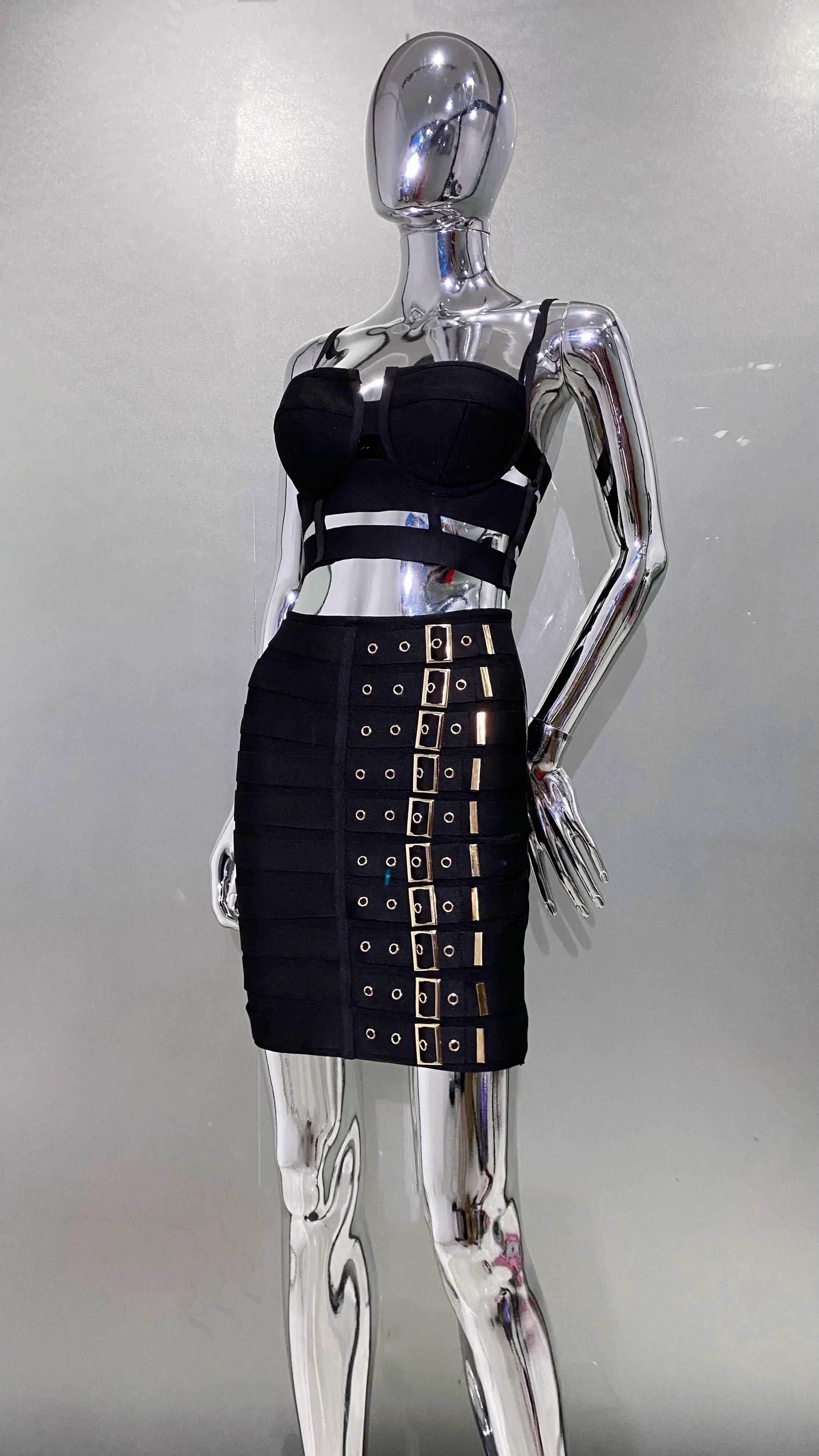 2023 New Arrival Women Sexy Bandage Tops Fashion Pencil Skirts Set Nightclub Party Celebrate Women's Set High Quality