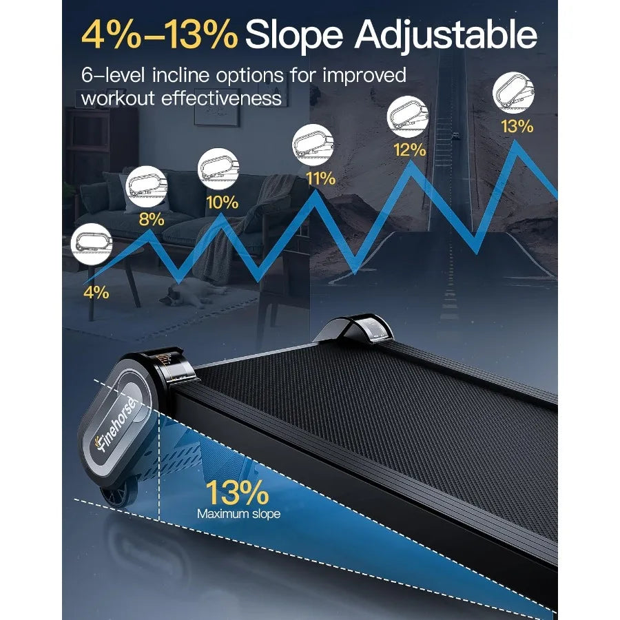 Metal Frame Under Desk Treadmill 6-Level Auto Incline Portable Walking Pad for Home Office — Black | KIMLUD