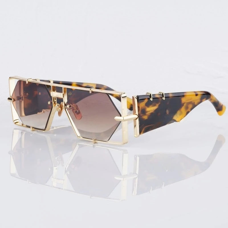 Hexagon 004 Desinger Brand Sunglasses Men Women Metal Thick Acetate Luxury Square Classical Outdoor Solar Shades UV400 with Case